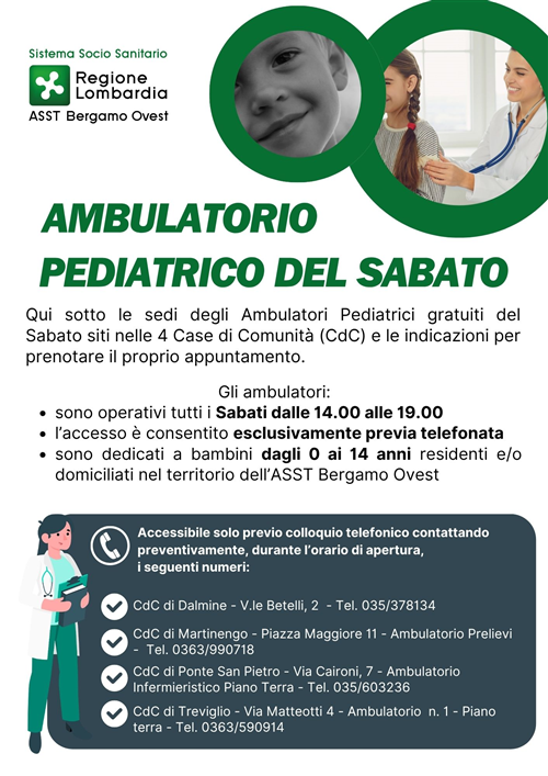 A Treviglio aperto l’Ambulatorio Pediatrico del sabato